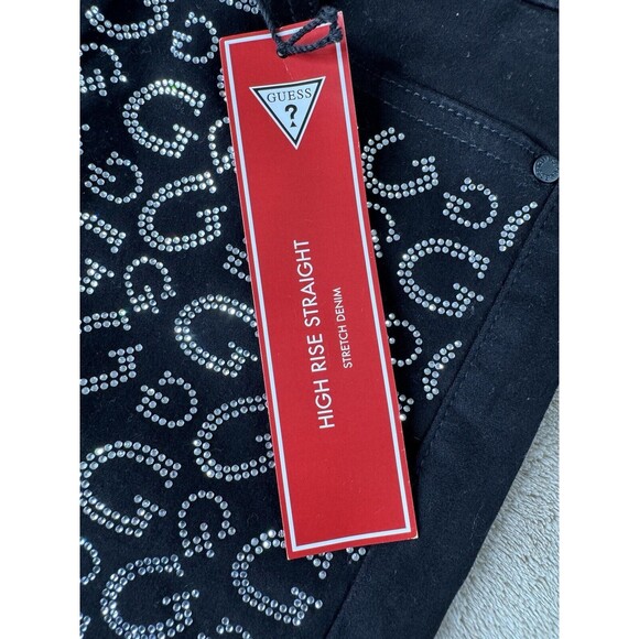 Guess Rhinestone G Black Jeans Slim Straight Leg Size 8/29 - Picture 5 of 15